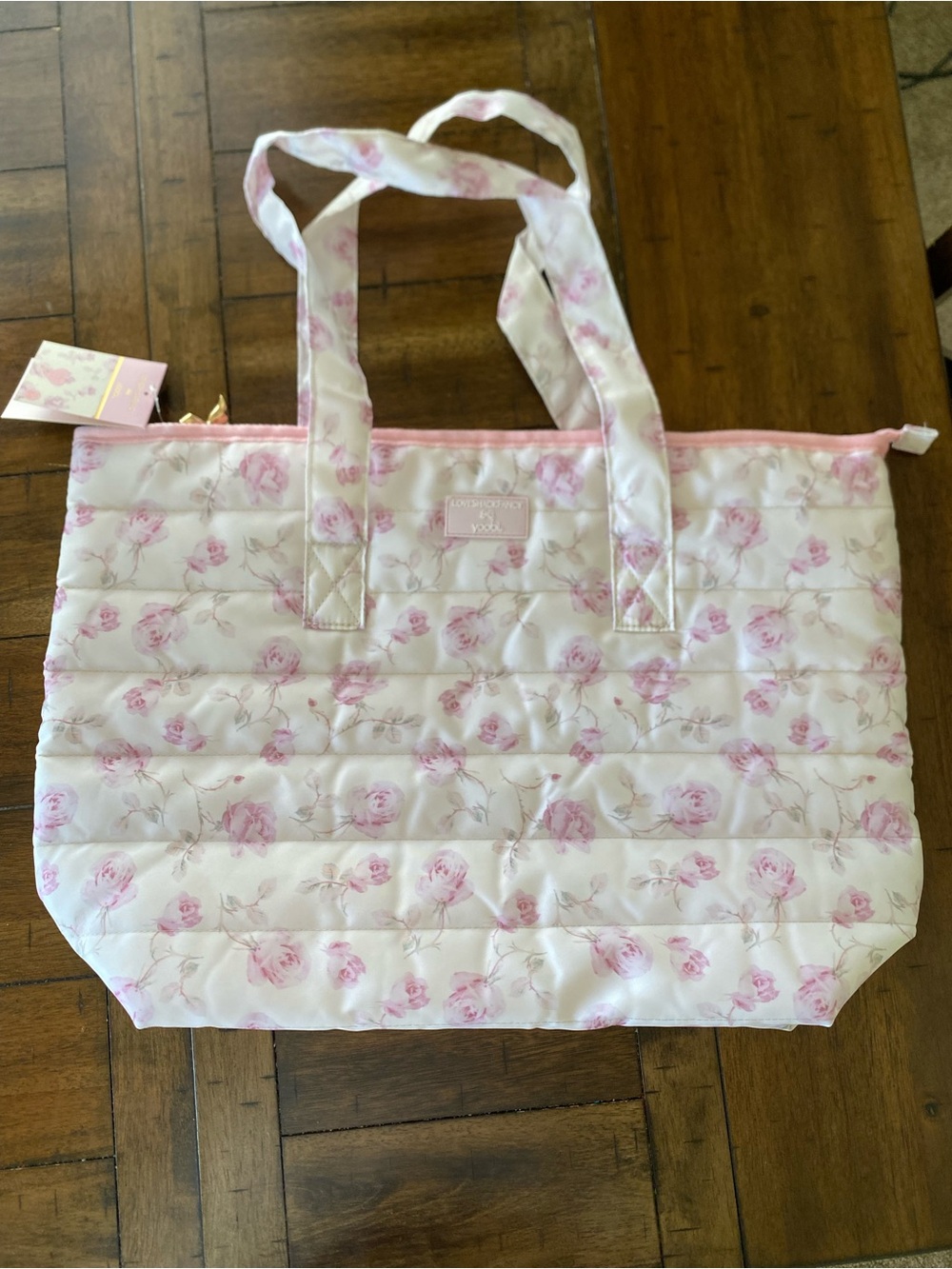 Quilted Floral Tote Bag - Pink Rose Print